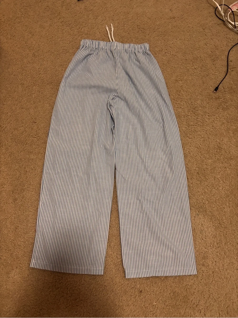 SHEIN Blue & White Striped Wide Leg Drawstring Pants